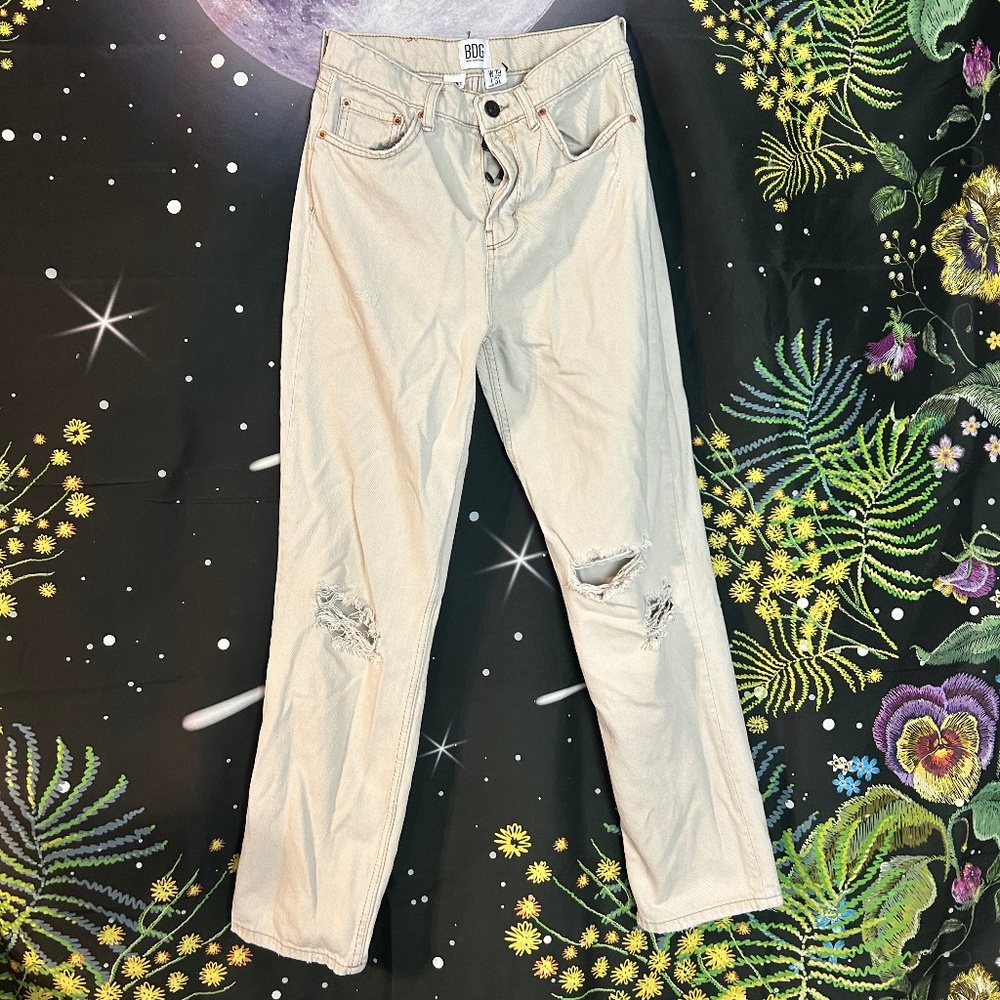 BDG Women's Tan and Cream Ripped Jeans